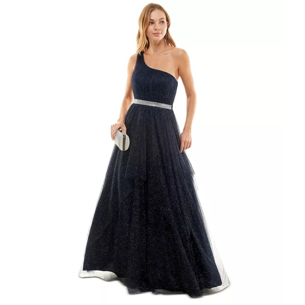 TLC‎ Say Yes To The Prom Size 1 Navy Blue Silver Sparkle Maxi Formal Dress Gown